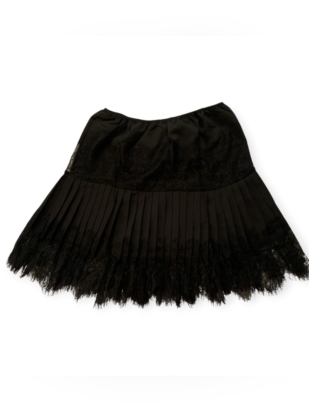 Black Lace Pleated Midi Skirt